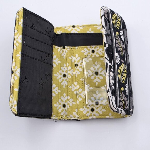 Vera Bradley Wallet Womens Black Gray Yellow Quilted Trifold Snap Zip Coin ID - Picture 4 of 8